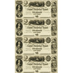New York NY - Saint Nicholas Bank $2-$2-$2-$2 Obsolete Currency Sheet Santa Claus Vignette