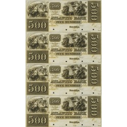 Brooklyn NY- Atlantic Bank 500-500-500-500 Sheet Obsolete Currency Note Full Sheet Neptune