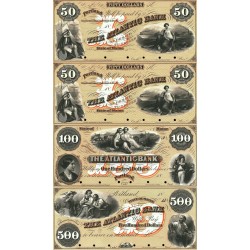 Portland ME - Atlantic Bank Maine 50-50-100-500 Sheet Obsolete Currency Note Full Sheet Sailor Manufacturing Vignette 