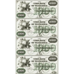 Nashville TN - Union Bank Tennessee $1000 Sheet Obsolete Currency Note Full Sheet Cotton Vignette