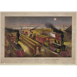 1876 Night scene at an American railway junction Lightning Express - Flying Mail and Owl Trains on time